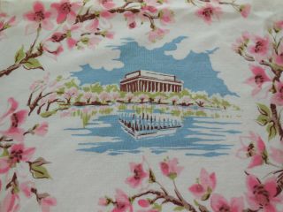 Mid - Century Washington Monuments & Cherry Blossom Souvenir Tablecloth 45 X 48