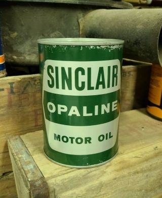 Sinclair Opaline Motor Oil Quart Tin Can,  Dinosaur Full Oil Sinclair