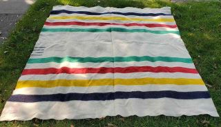 Vtg Hudson Bay Point Trade Camp Blanket Wool Stripe England 76 " X 88 Freeuship