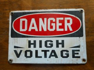 Vintage Danger High Voltage Porcelain Enamel Sign 10 " X 7 " Electricity