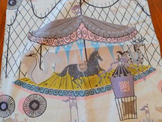 Vintage Mid - Century Barkcloth Fabric Panel Cofabco Circus Carousel Horse Deer