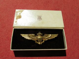 Us Navy Usn Pilot Wing Full Size 3 Stars Amico In Amico Box Pin Back