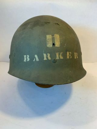 Wwii Ww2 M1 Helmet Liner Named And Rank Marked Captain Seaman Co.  W/ Chinstrap