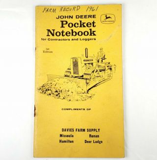 Vintage 1958 - 59 Advertising John Deere Pocket Notebook Calendar Ruler Montana