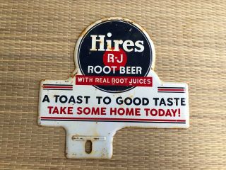 Vintage Hires R - J Root Beer Soda Advertising License Plate Topper Sign