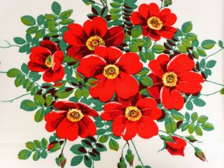 Gorgeous Vtg 1950s Wilendur Wilendure Tablecloth Red Wild Rose Pattern 48 " X 53 "