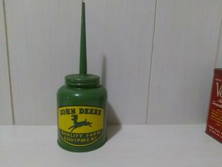 John Deere Quality Farm Equipment Green Tin Oil Dispenser / Oil Squirt Can