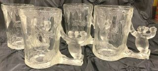 (4) Vintage 1997 Coca Cola Coke Polar Bear Handle Clear Mugs 3D Clear Frosted 2