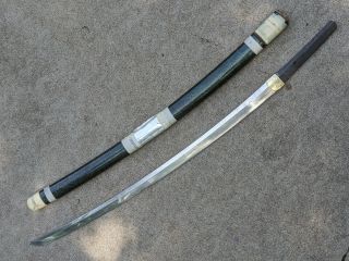 Vintage Japanese Samurai Katana Blade Signed Wooden Saya