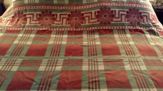 Vintage Retro Wool Blanket Red & Greens Camp/cabin About 68x68