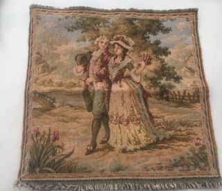 Vintage French Tapestry Two Lovers 18th Century Style 13 " X 13 " Made In France