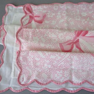 2 Vintage Porthault Boudoir Pillow Shams Pink Bows Dots Scalloped Wavy Trim
