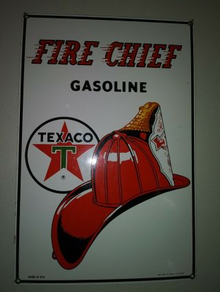 Vintage Texaco Fire Chief Gasoline Porcelain Sign Pump Plate 1986 Ande Rooney