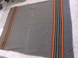 Pendleton Gray Wool Twin Blanket 66 X 86 Red Yellow Black Stripe Yakima Camp
