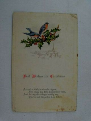 1923 Merry Christmas,  Castle Indiana In,  Embossed Divided Back Postcard