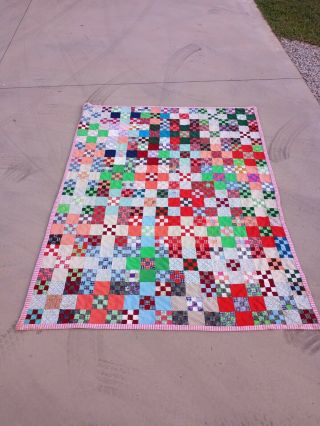 Vintage Cotton Patch Work Quilt Multi Color Blocks Approx 82 By 62