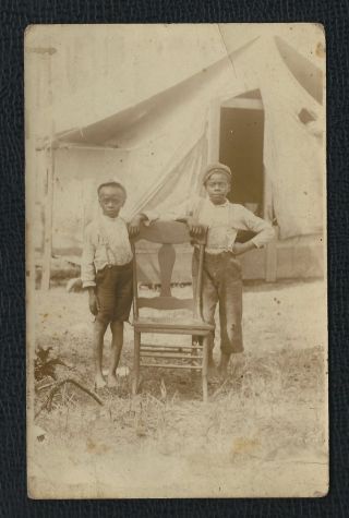 1904/18 Rppc Postcard African American Black Boys Shoeless In Suspenders