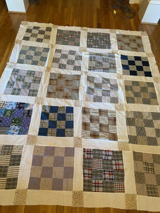 Vintage Nine Patch Hand Pieced Quilt Top - All Cotton Handmade - 72” X 88” Cond
