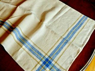 Lovely Vintage Retro Linen Tablecloth 1950s Blue Gold Stripes 50 "