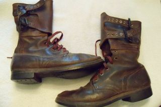 Ww2 Us Army Brown Leather Combat Buckle Boots - Matching Pair 81/2