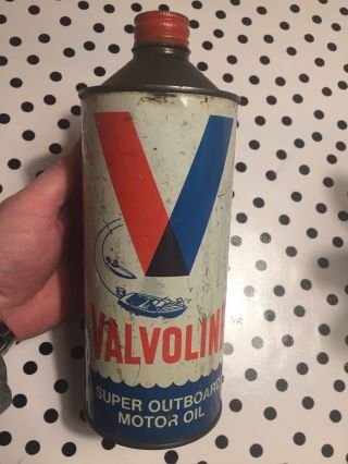 Vintage Valvoline Outboard Motor Oil Metal Can - 1 Qt Size Cone Top Empty