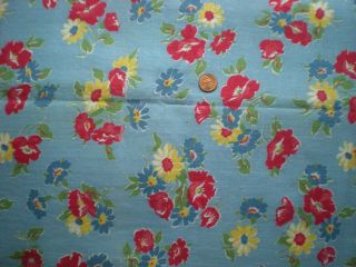 Floral On Blue Full Vtg Feedsack Quilt Sewing Dollclothes Craft Fabric