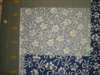 White FLOWERS & BOWS on NAVY Vtg FEEDSACK Quilt Sewing DollClothes Craft 3
