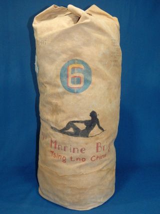 Ww2 Era Usmc 6th Us China Marines Painted Pin - Up Sea Bag Duffle 1946