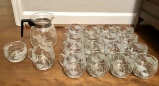 Vintage Nestle World Globe Glass 19pc Set Coffee Carafe/mugs/creamer/sugar Bowl