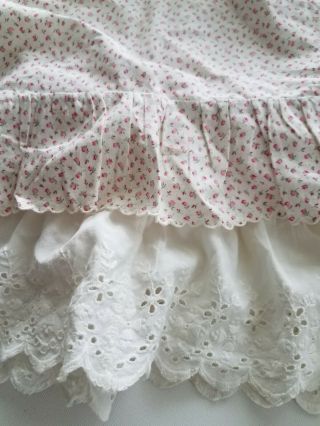 Antique Christening Gown Slip Lace Trim Vtg Tiny Pink Rose Fabric/pillow Cover