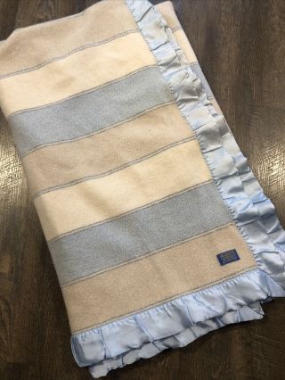 Pendleton Wool Blanket With Satin Trim 90” X 78” Striped Made In Pendleton Or