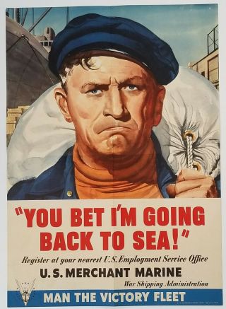 Classic Wwii Us Home Front U.  S.  Merchant Marine Back To Sea War Poster