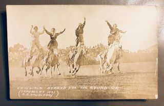 Vintage Rppc Photo Rodeo Cowboy Cowgirls Heading For The Round - Up1921