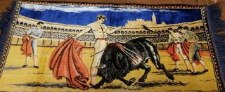 Vintage Velvet Tapestry Rug Wall Hanging Spanish Matador Bullfighter 19”x37”