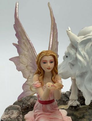Pink Winged Fairy with Unicorn on Pond Statue Figurine It/447 3