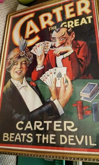 " Carter The Great Beats The Devil " 36x24 Framed Lithograph Poster