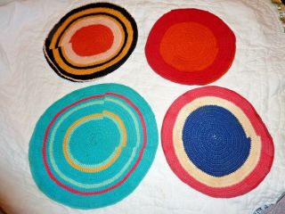 Vintage 4 Crochet Hot Pads Pot Holders Handmade Bright Colors Mid Century Retro