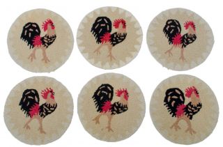 Laura Megroz For Chandler Four Corners Hooked Rug Rooster Chair Pads - Set Of 6
