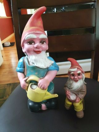 2 Vintage Zeho West Germany Garden Gnomes Large & Small