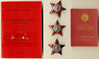 Soviet Banner Medal 3 Order Of The Red Star Document Air Force Pilot (1940)