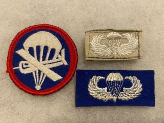 3 Wwii U.  S.  Paratrooper Airborne Theater Made Cap Patch & Wings Group