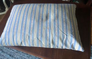 Vtg Feather Down Bed Pillow Blue Striped Ticking