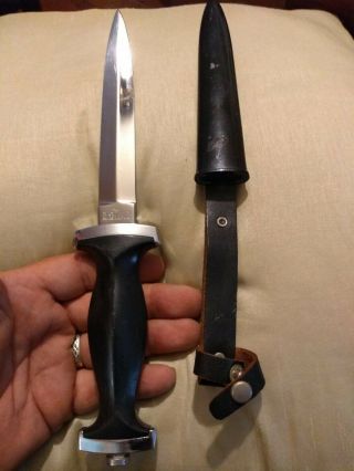 Post Wwii German Dagger Ss Model Knife Solingen Black Panther (orig Scabbard) Nm