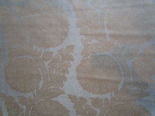 4 Yds Blue Tan Belgian Linen Jacguard Woven Decorator Fabric 56 " Wide