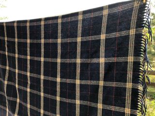 Vintage Pendleton 50s Plaid Wool Throw Blanket Fringed Ends 64 " X 53 "