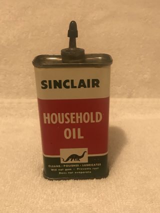 Older Black Dino Sinclair Lead Top Household Oil Can - 4oz Handy Oiler Tin