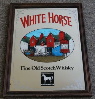 Vintage White Horse Scotch Whisky Framed Bar Mirror 24 " X 18 " | Sign Ad