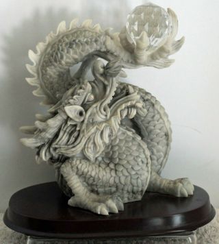 Dragon Figurine 6.  5 - Inch Resin W/glass Crystal No Skid Wood Base