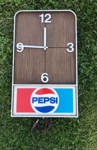 Vintage Pepsi Cola Wall Clock Wood Grain Look Plastic Price Brothers Inc.  Usa