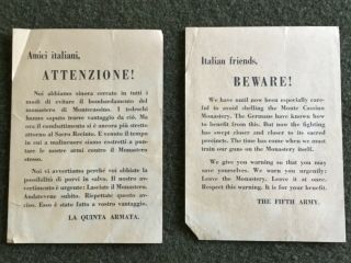 1944 Us Propaganda Leaflet Monte Cassino Monastery Italy Bombing Italian Battle
